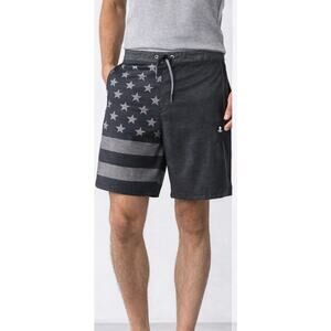Hurley Board Shorts Mens 36 Black USA Flag Surf Swim Stretch Beach Casual